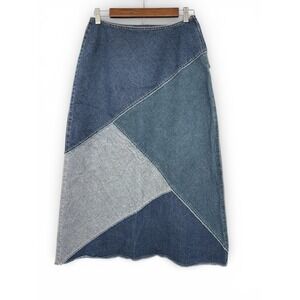 Liz Claiborne Patchwork Denim Midi Skirt Women 27" Waist A-Line Y2K Patchwork